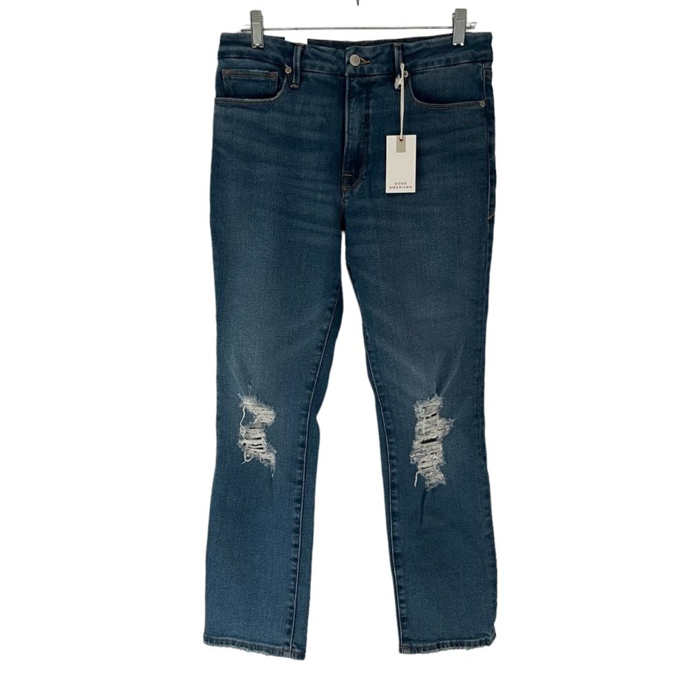 Good American Good Classic Medium Wash Blue Denim High-Rise Jeans 8/29